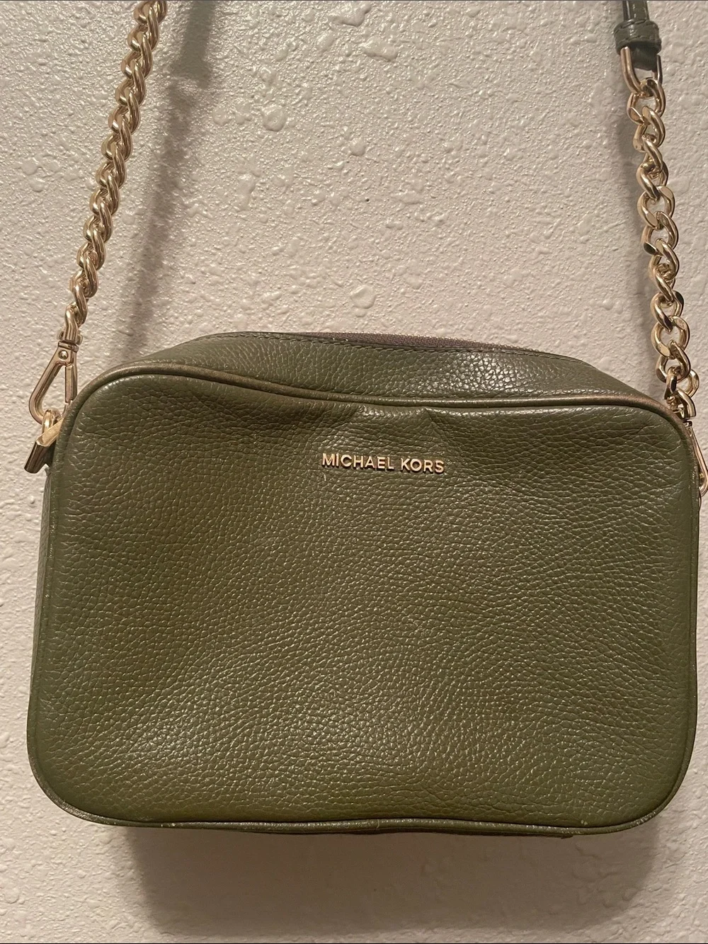 Michael Kors Shoulder bag camera Ginny MD Leather Green Plain 32FGGNM8L Used